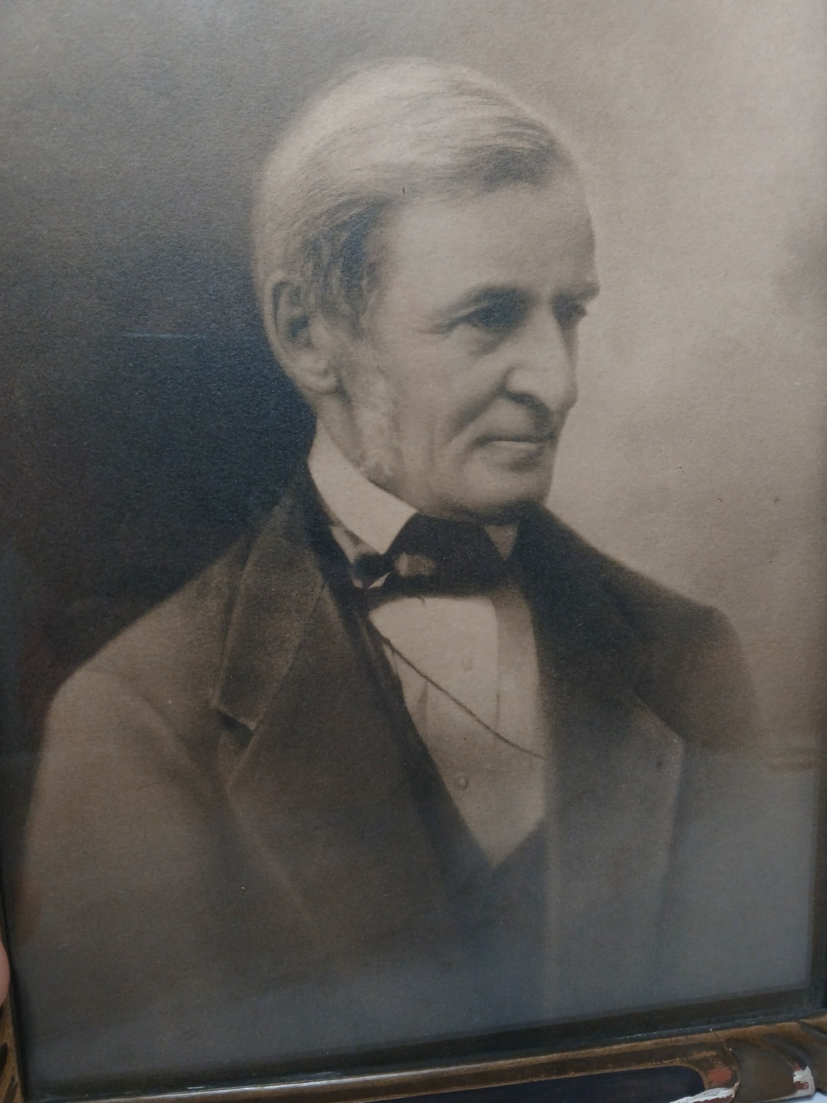 Rare Antique 1900s Ralph Waldo Emerson Portrait Photograph Framed Print 8.25×10″