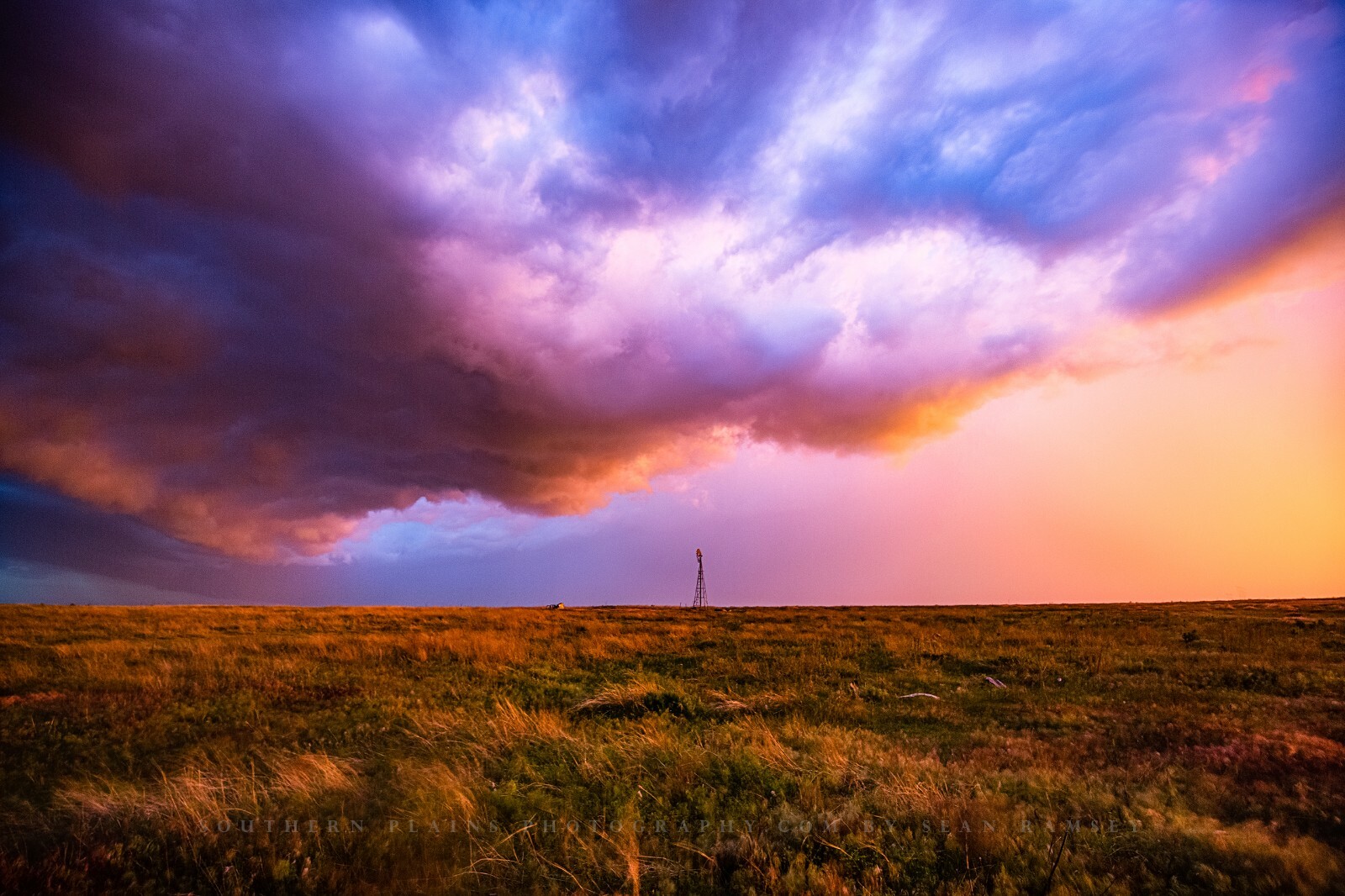 Country Photography Print – Picture of Storm Clouds Over Windmill in Oklahoma