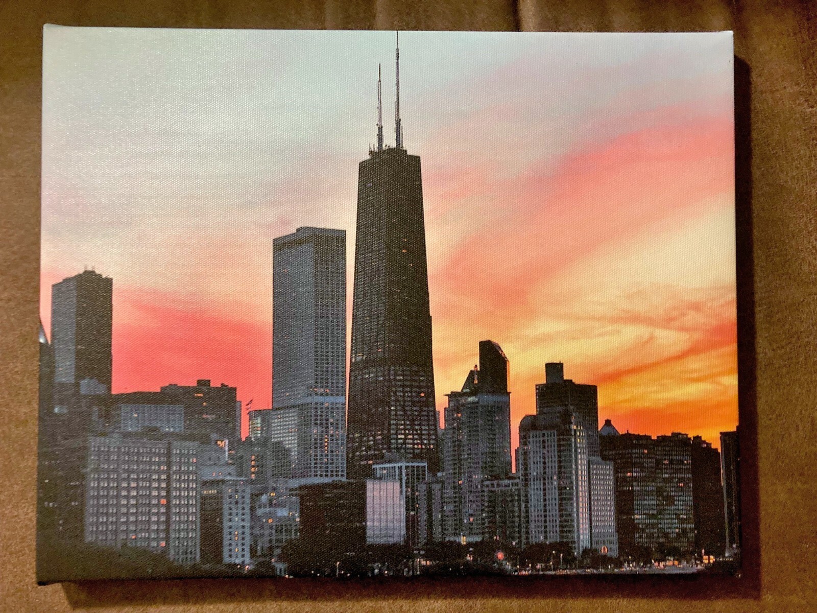 Chicago Photographic Print on 11×14 Canvas: Vivid Sunset Above Hancock Center