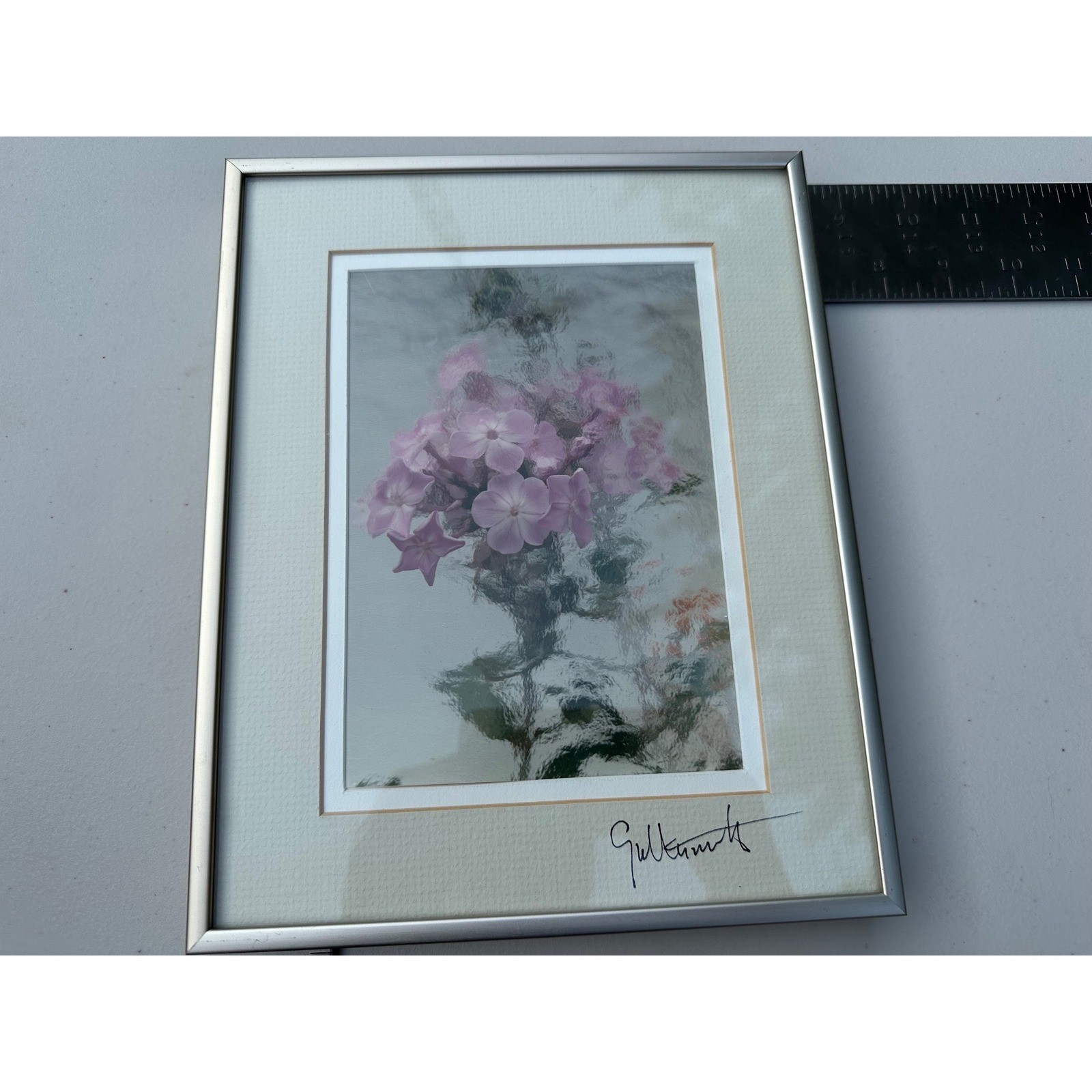 Galbraith Photographic Art Pink Floral Print Signed Framed Textured Glass 11×8