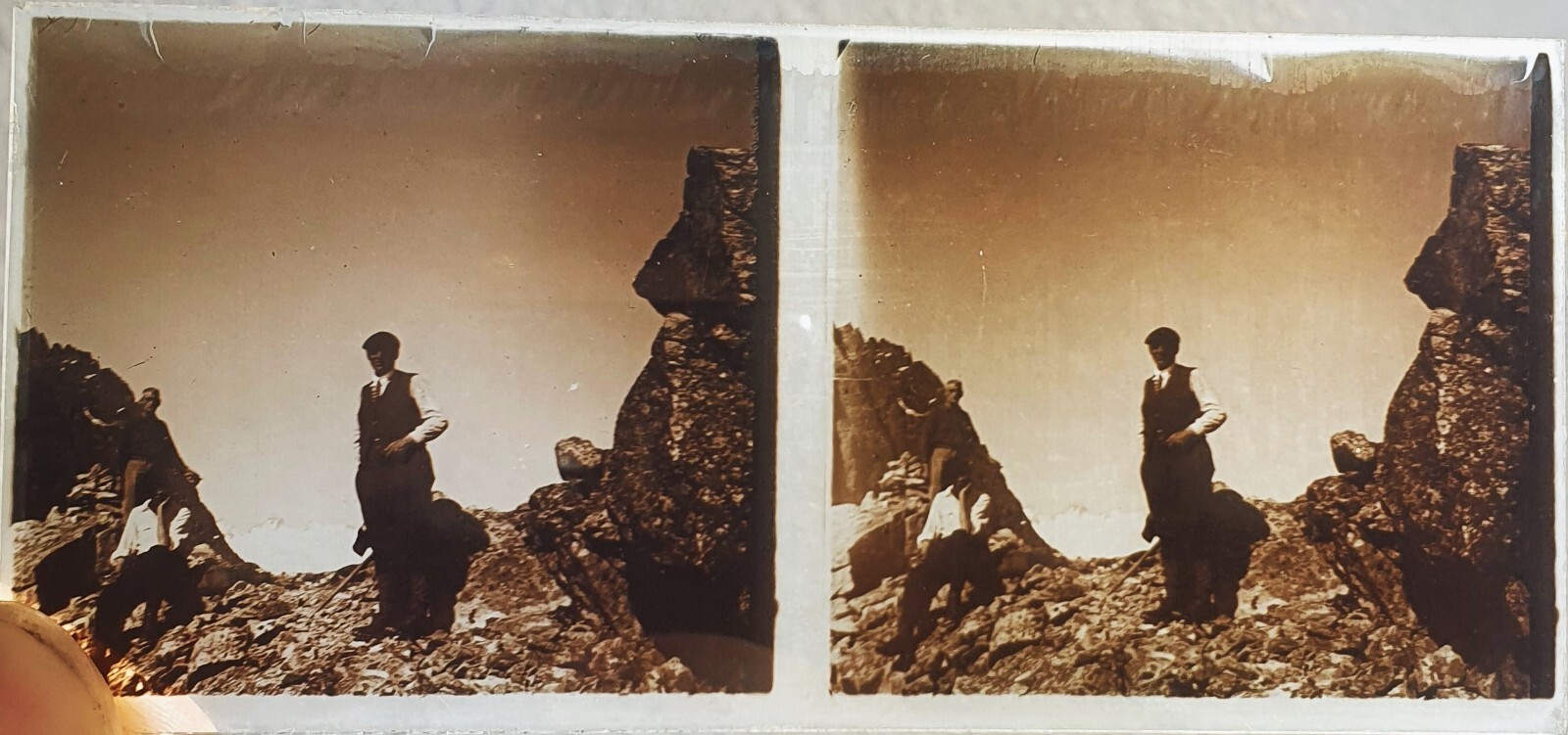 Photo Glass Plaque Early 1900s Mountaineering – 12.5 X 6Cm