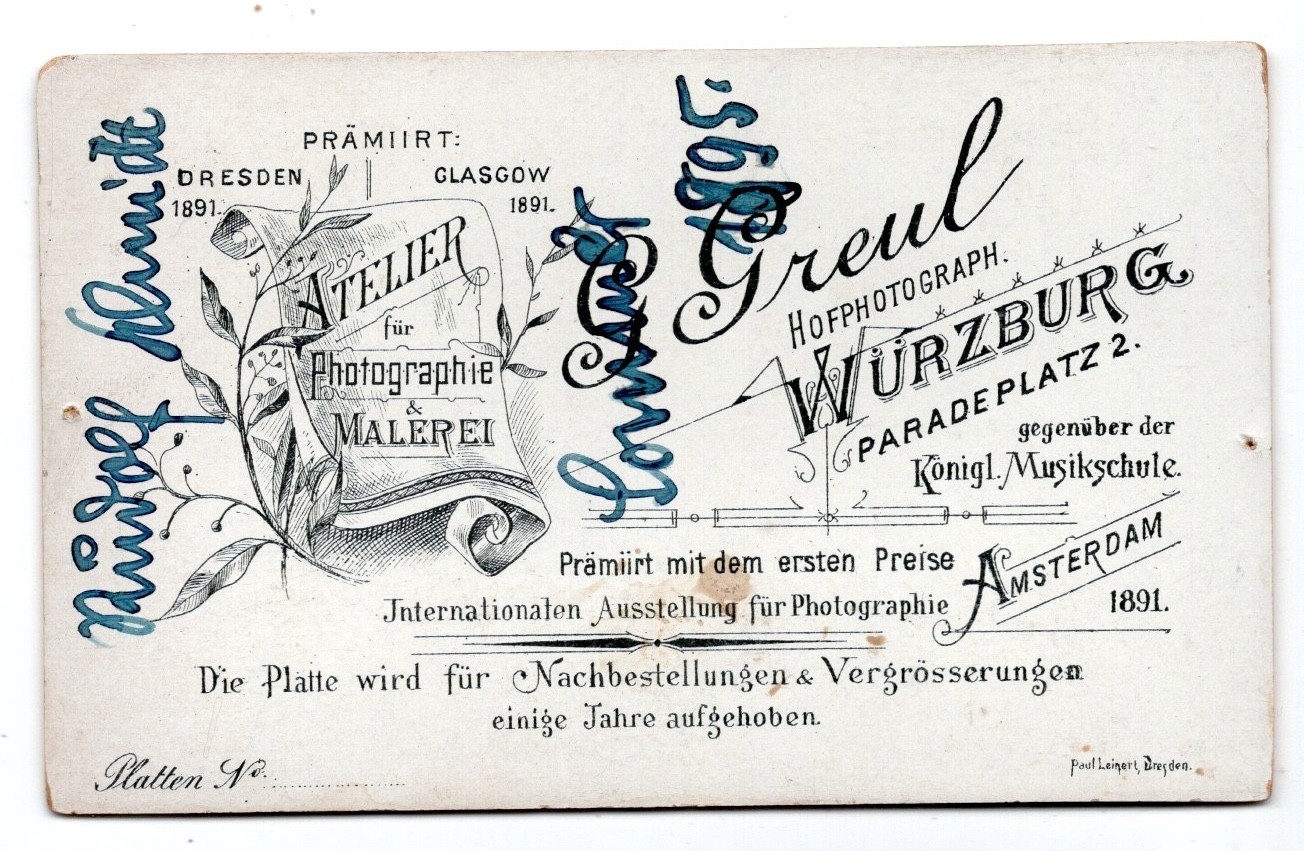 CDV photo boy in costume Rudolf Schmidt with stock Würzburg Greul 1895 (C2 033)
