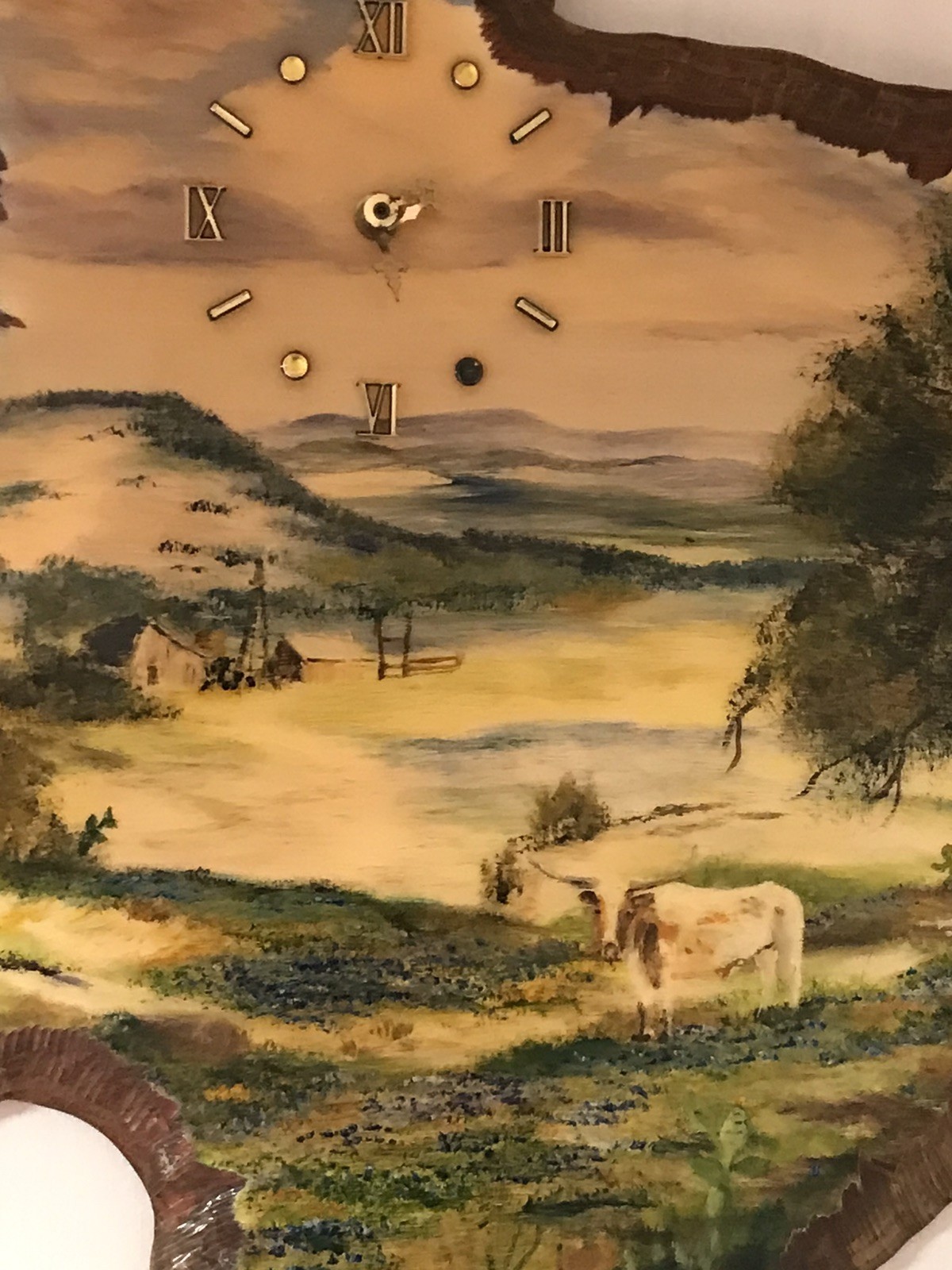 State Of texas Shaped Homestead And bluebonnets Painting On Wood / Signed