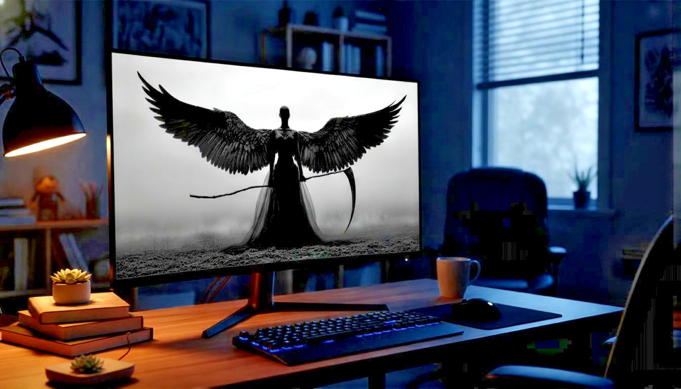 Dark Angel Art Printable Download Grim Reaper Goth Wings Scythe Fantasy PNG File