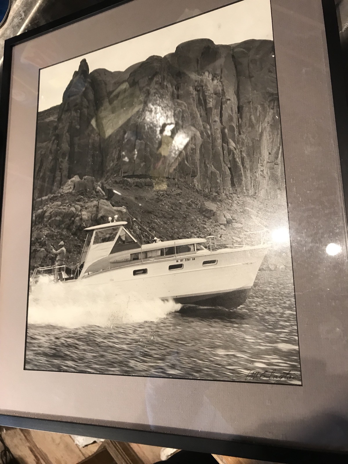 Vintage Sport Fishing Photograph,Lake Powell In Canyon,Signed Clayton,15×18