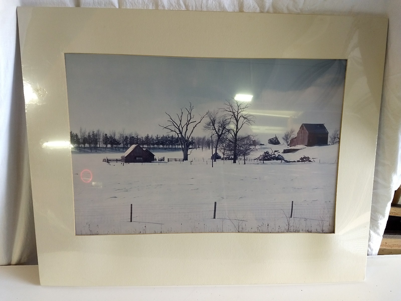 OLD BARN SNOW IOWA VINTAGE FARM WHITE WINTER PHOTOGRAPH MATTED 24 x 30 1/2