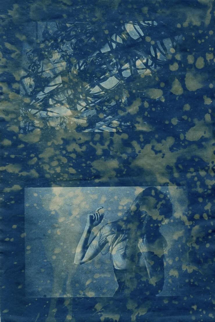 OOAK A4 CYANOTYPE Printmaking Alt Photography TONER TEST Nude Razor Wire Vintage