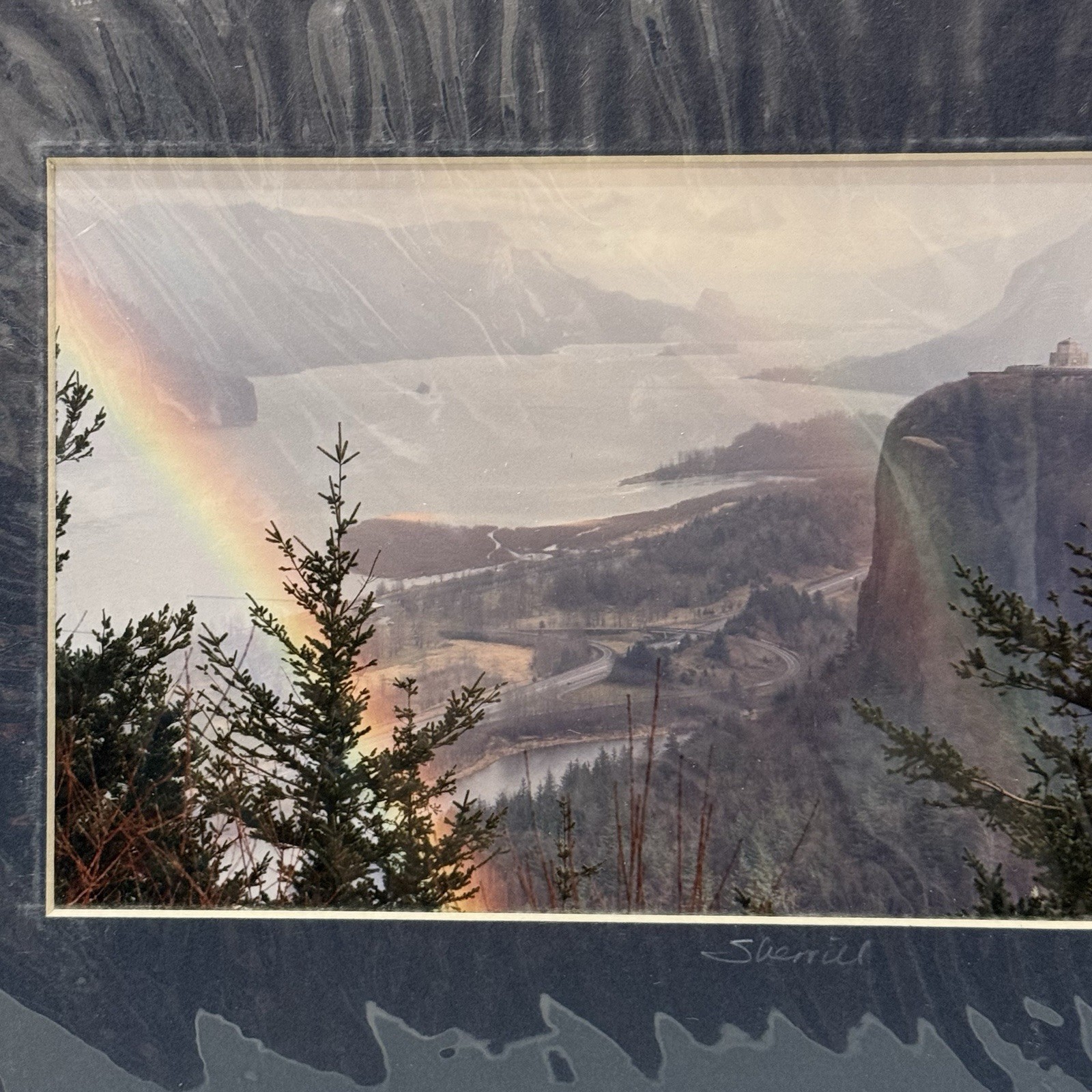 VTG Sherrill SIGNED Matted Photo 8×10 Double Rainbow Columbia Gorge Vista House