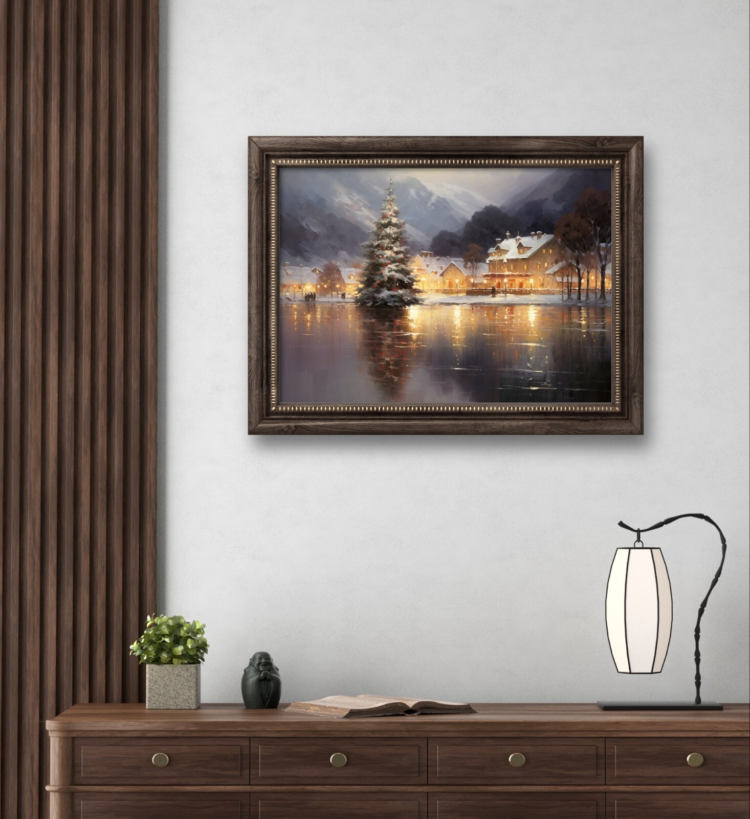 Christmas Image, Oil painting Style, Digital Download, Winter Town