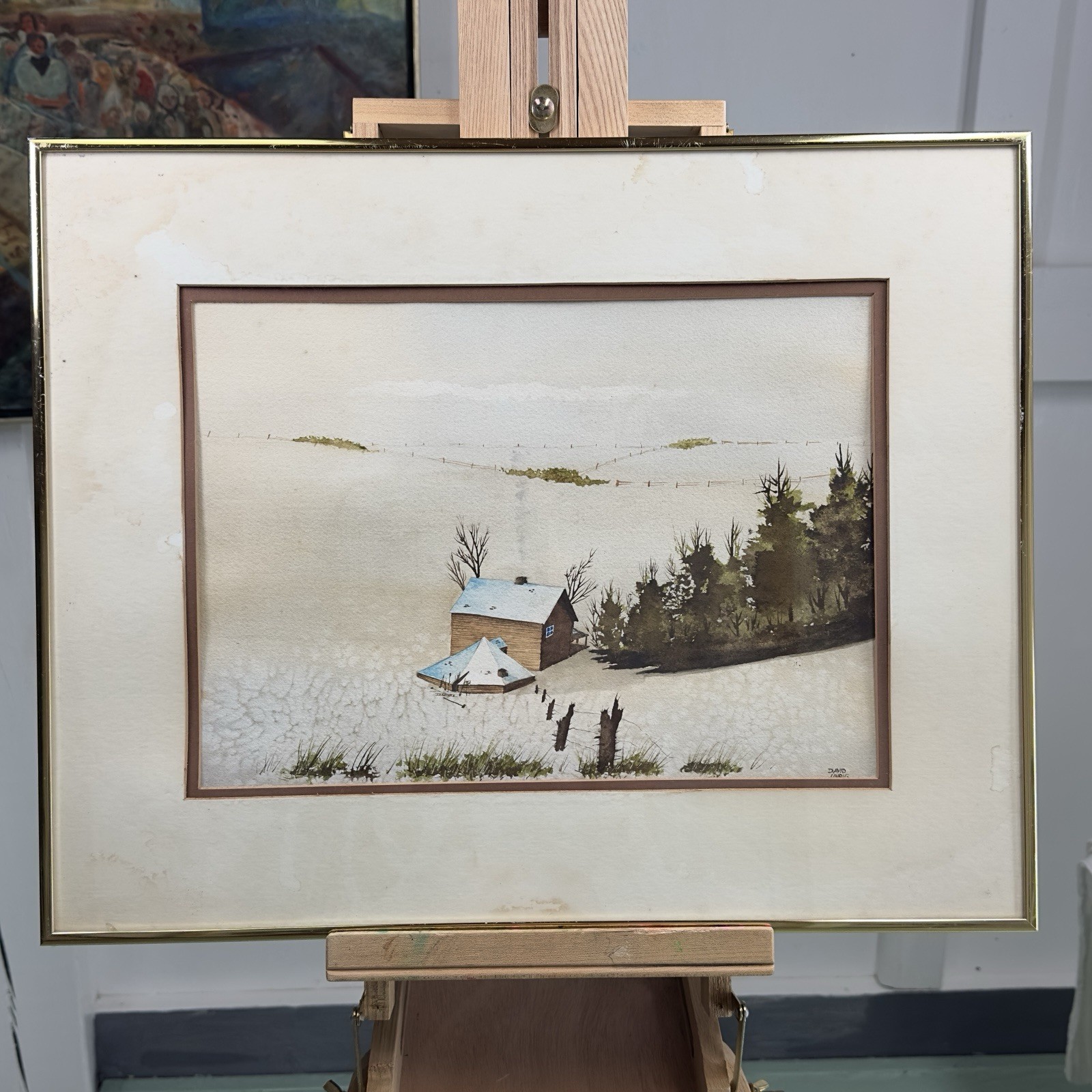 Landscape Scene Signed Litho MAKE OFFER 15×11” Wood Cabin Open Horizon Western