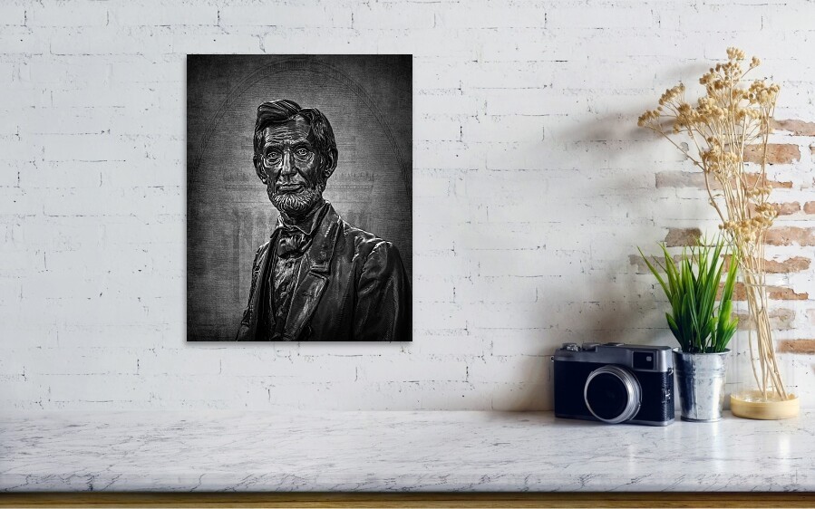 Abraham Lincoln Statue Memorial Portrait Black and White Photography Art Print