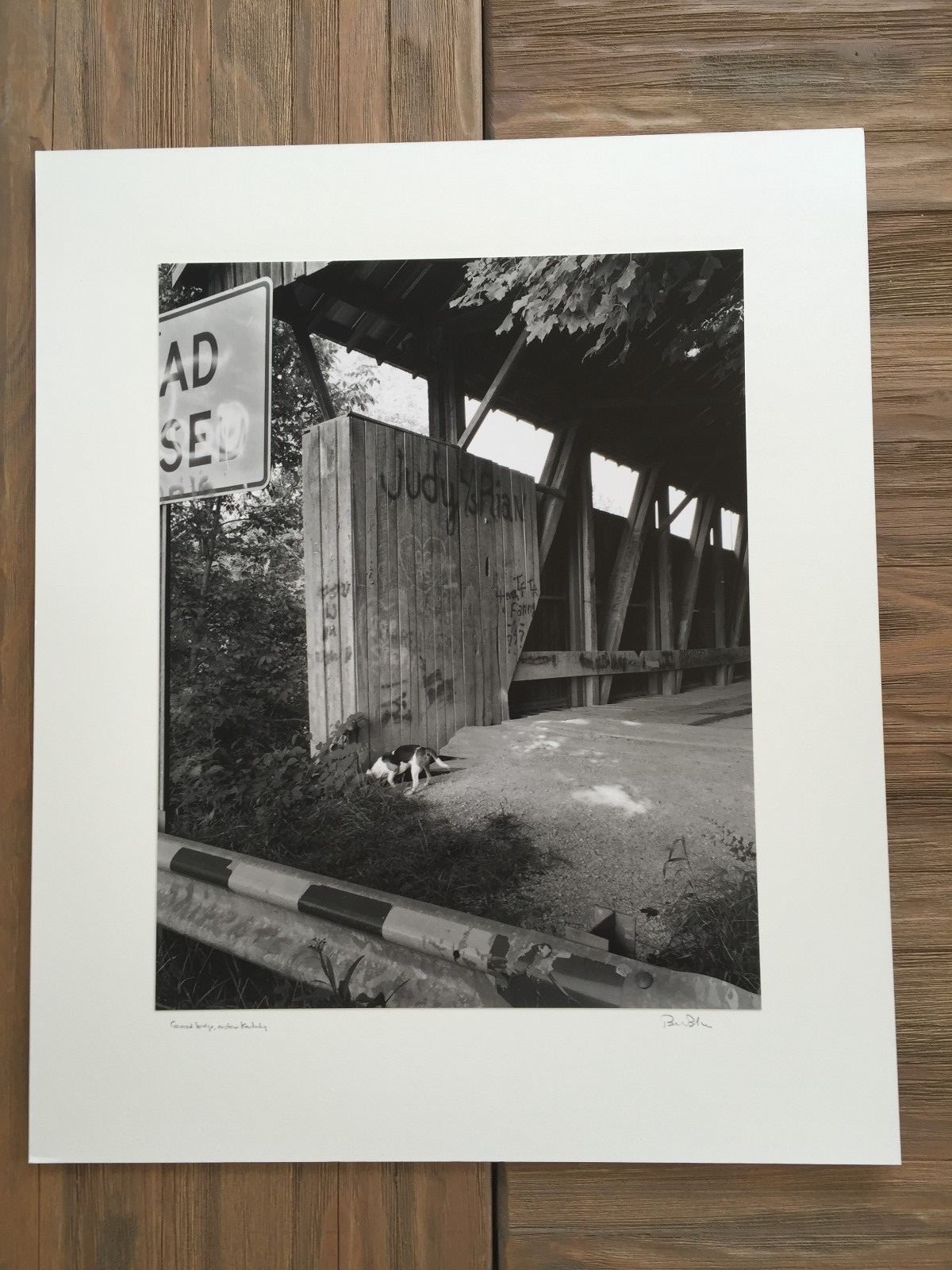 BRUCE BLUM SIGNED B&W Photo Print (17 1/2″X 14″)-“Covered Bridge E Kentucky “