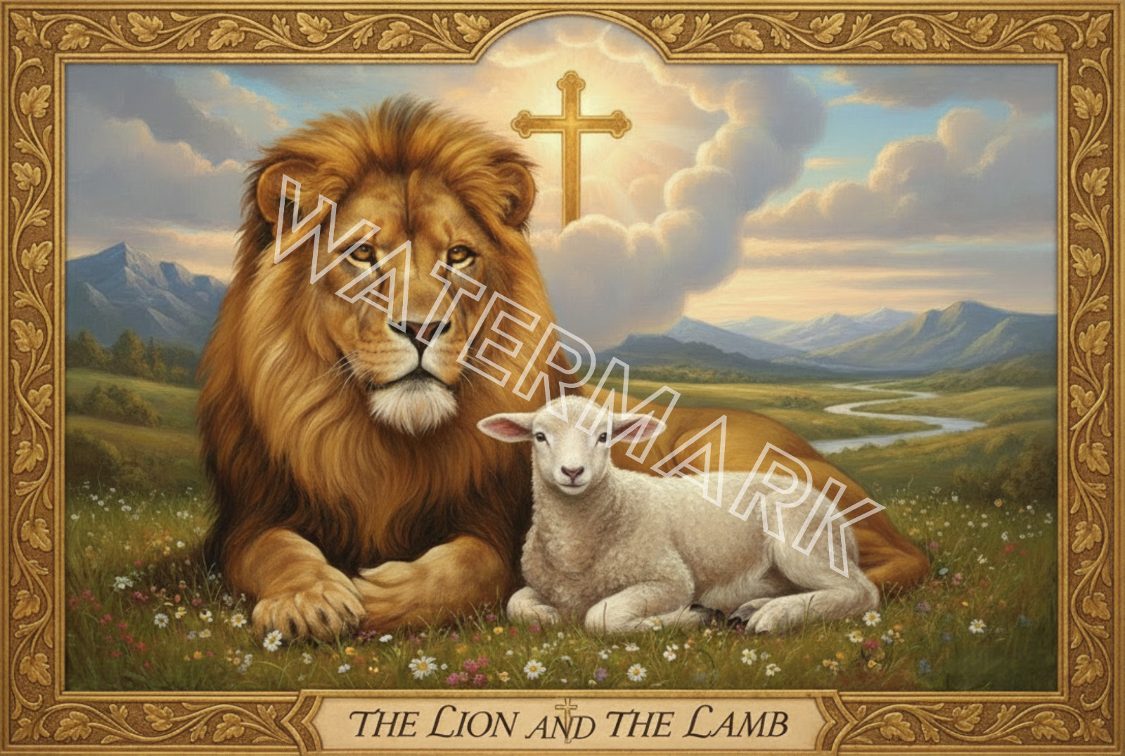 Lion and Lamb Artwork (frame is printed with photo) Digital Image Picture