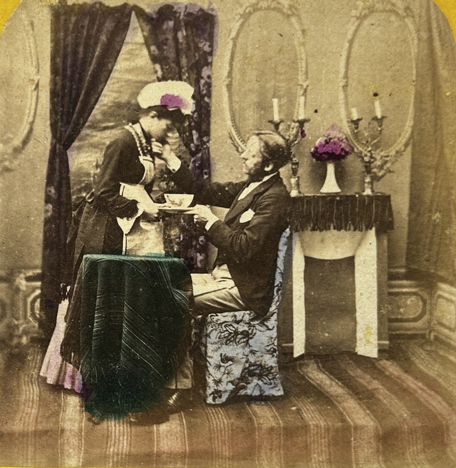 Genre Scene La Belle Servant Colorized Photo C1865 Stereo Vintage Album