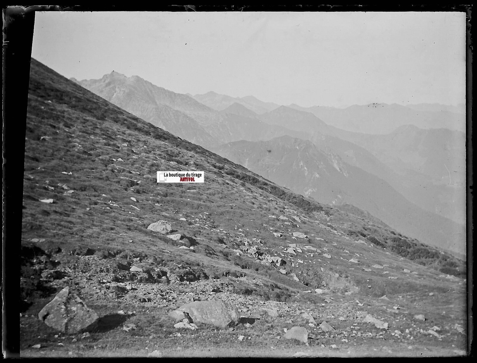 Pyrénées Mountain, Antique Glass Photo Plate, Black & White Negative 9X12 Cm