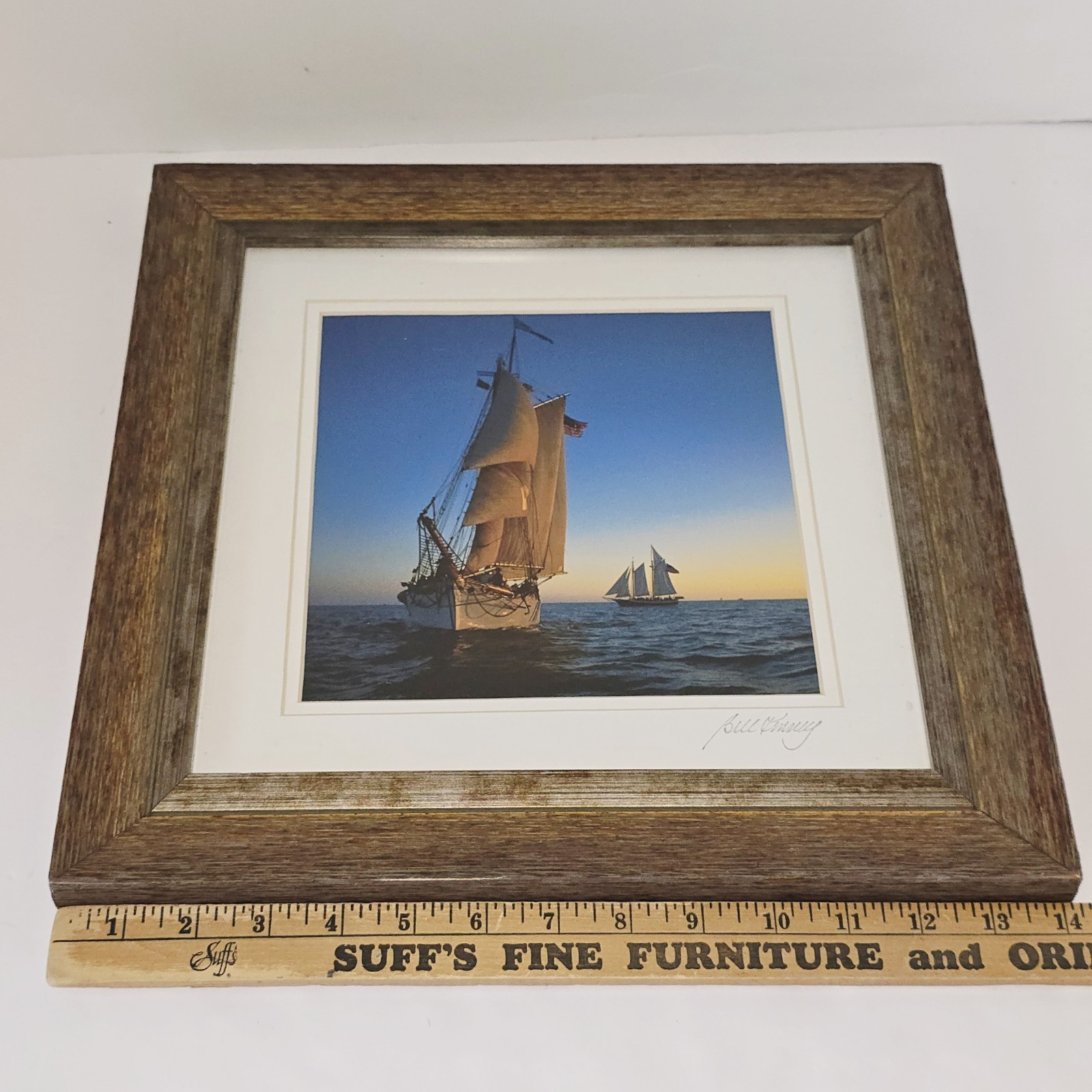 Bill Kinney Signed Photo Schooners On Water Custom Framed 14″ X 14″