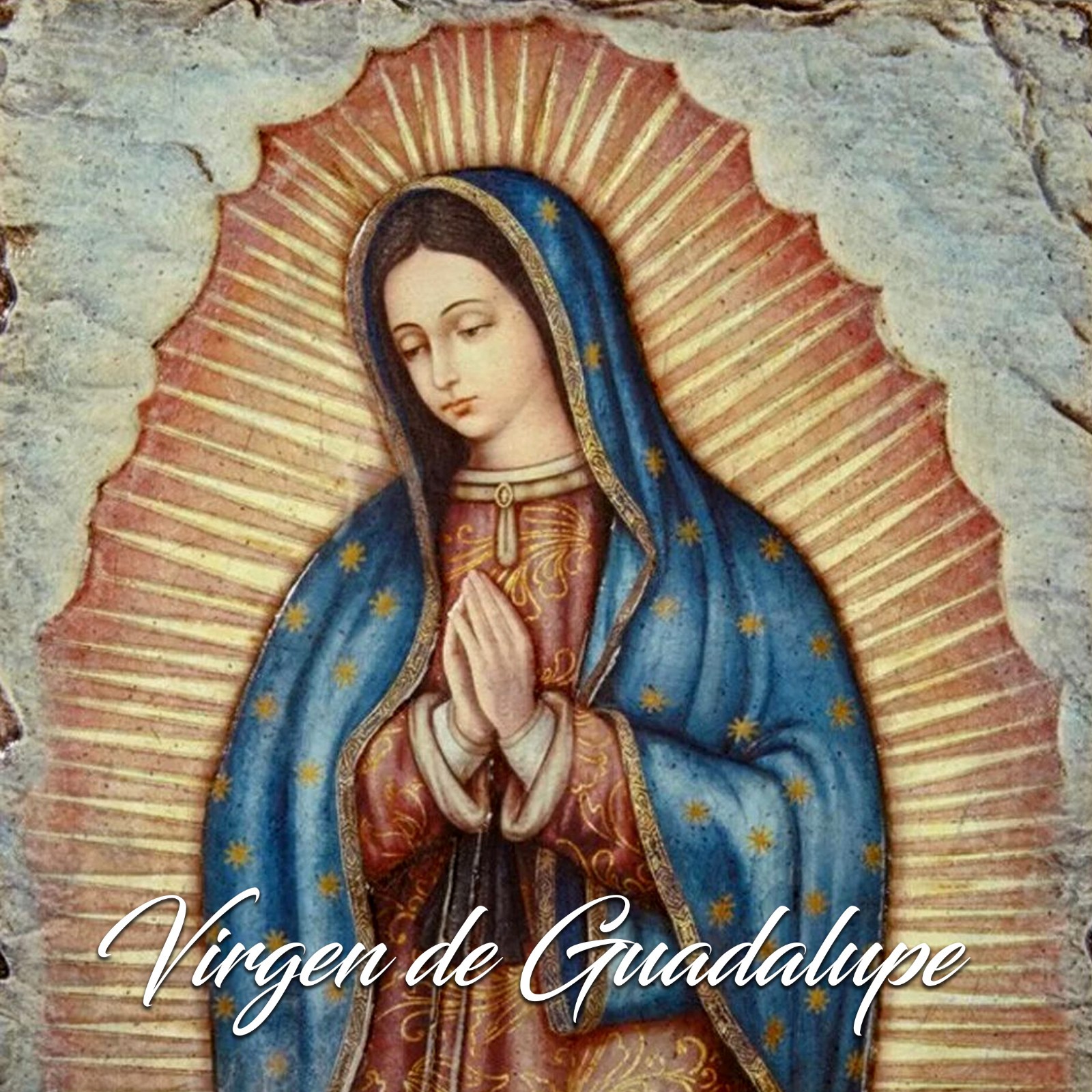 Our Lady of Guadalupe Fine Stone Rock Slate 8 x 8 Patroness of Mexico. Rock Grey